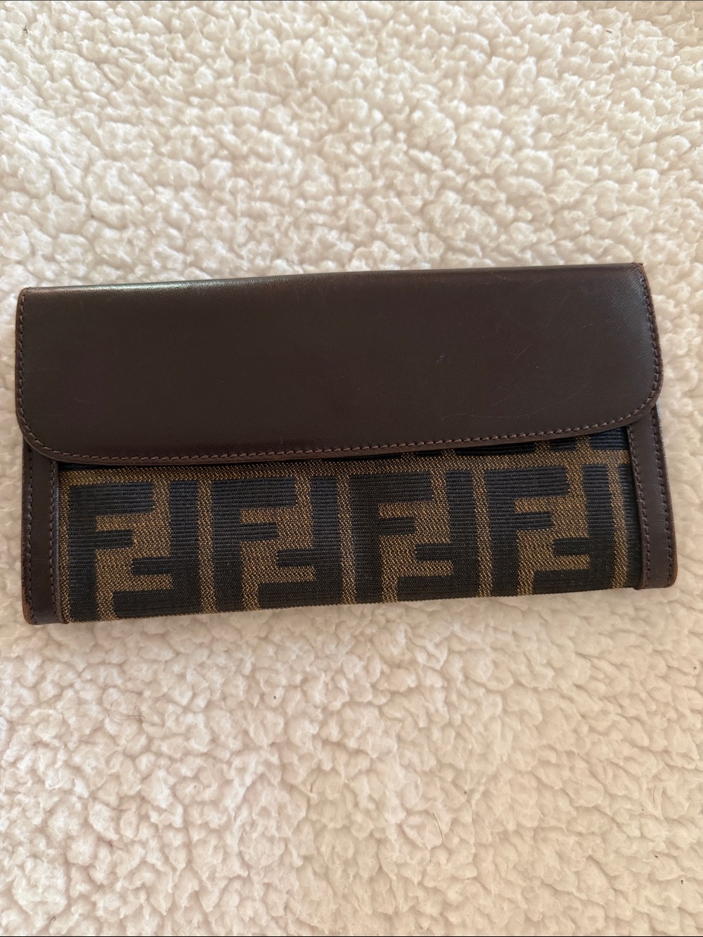 Fendi Brown FF Logo Continental Wallet with Dark Leather Trim